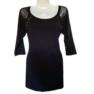 I.N.C. Edgy Mesh and Ribbon 3/4 Length Sleeve Top